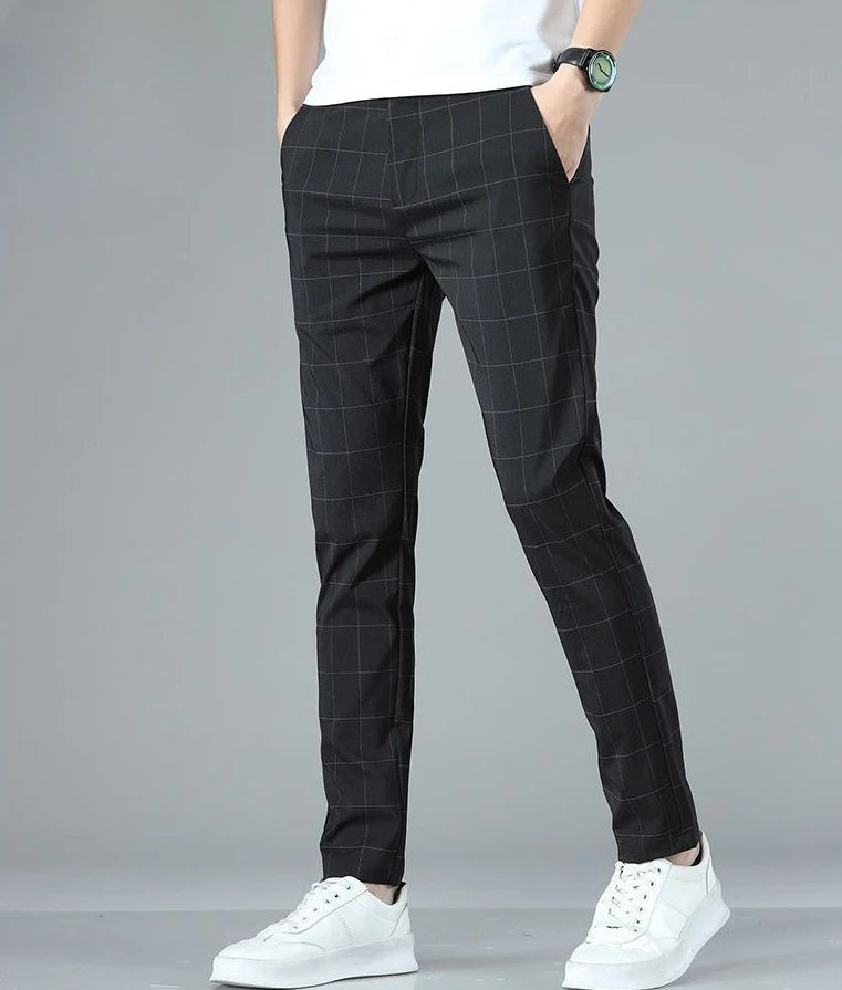 Male Suit Trousers Check Cooling Ice Silk Plaid Straight Up Clothes Offer Slacks Designer Men's Summer Pants Fabric 2024 Classic