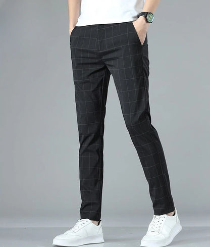 Male Suit Trousers Check Cooling Ice Silk Plaid Straight Up Clothes Offer Slacks Designer Men's Summer Pants Fabric 2024 Classic