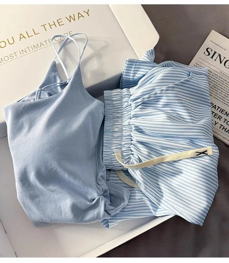 Striped Sleepwear Women Pajama Sets Spaghetti Strap Piiama Shorts Sets 2 Pieces Korean Night Wears Summer Cute Home Suit 2025