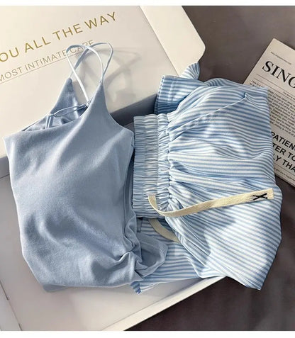 Striped Sleepwear Women Pajama Sets Spaghetti Strap Piiama Shorts Sets 2 Pieces Korean Night Wears Summer Cute Home Suit 2025