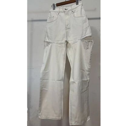 Dave&Di Summer British High Street Retro Loose Jeans With High Waist Wide Legs Broken Jeans For Women Boyfriend Style Mom Jeans