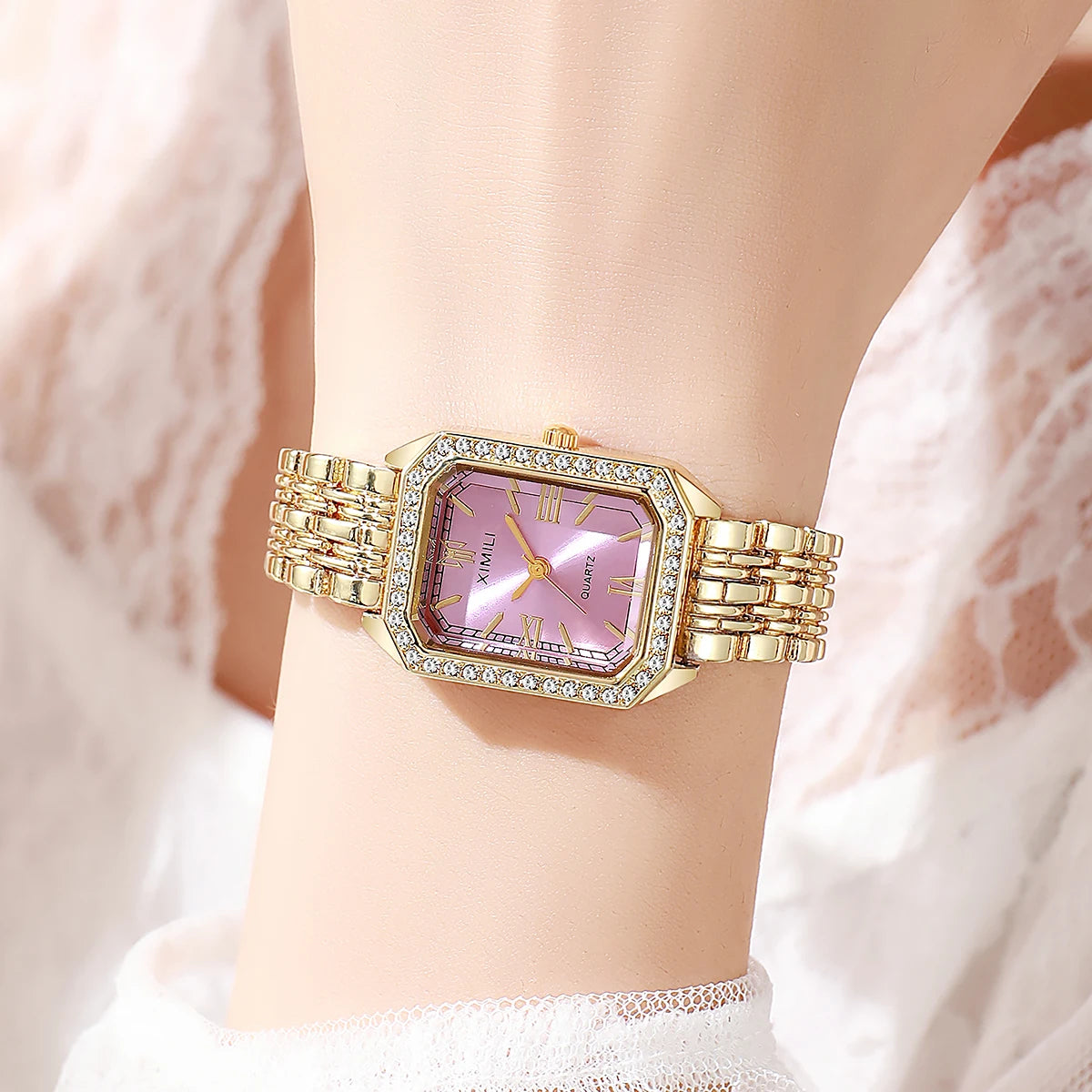 New High-end Luxury Ladies Watches Elegant Diamond Jewelry Quartz Bracelet Wristwatch Gifts for Women 2025 Fashion Dress Watch PURPLE