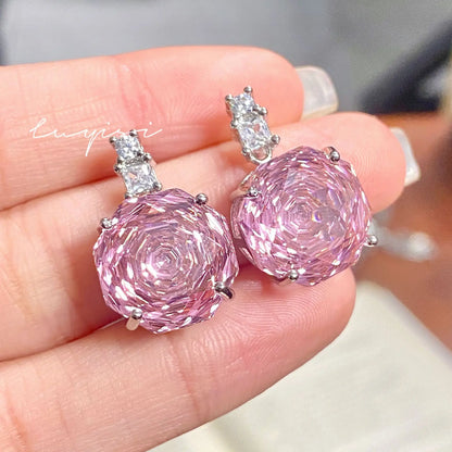 High Quality Rose Purple Pink Crystal Zircon Jewelry Set Necklace for Women Earrings Ring Bracelet Wedding Banquet Party Holiday Badiee Stylez