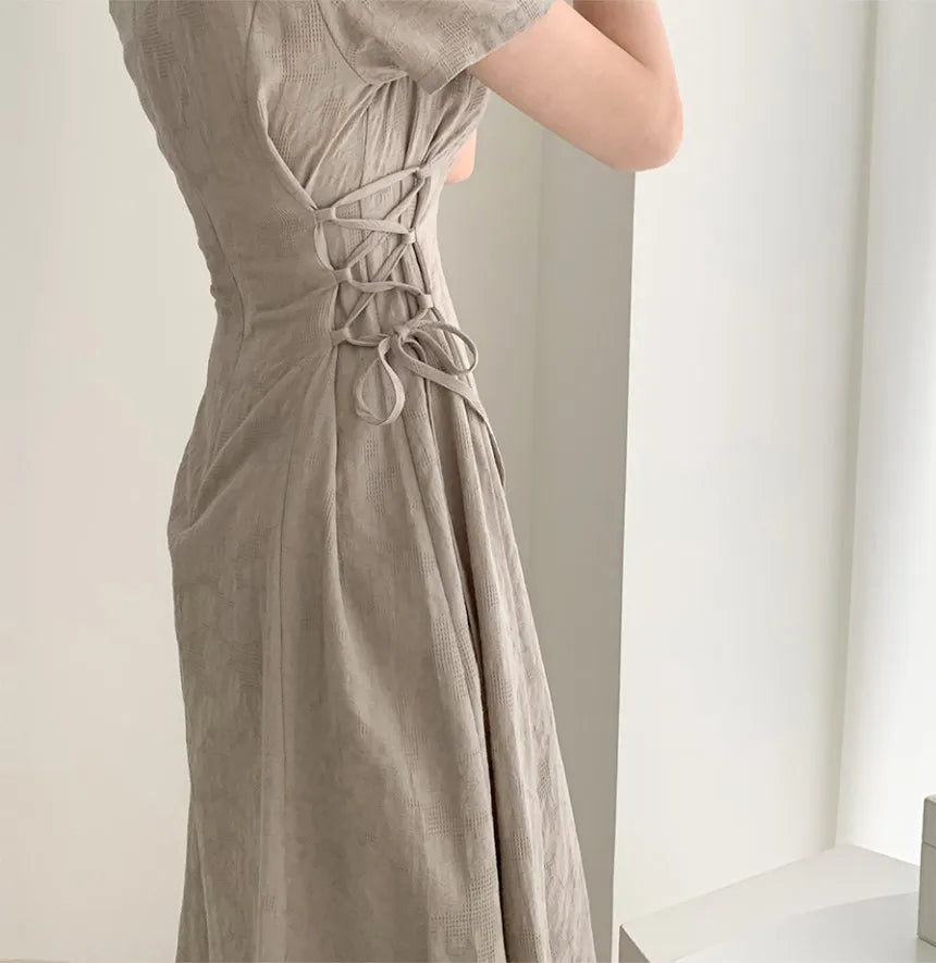 Cotton Linen Dress Long New Hot Sales Woman Short Sleeve Solid Retro Vintage Long Dresses