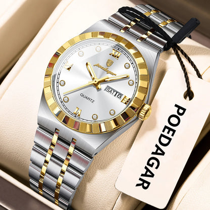 POEDAGAR Luxury Original Ladies Watch Luminous Waterproof Week Date Woman Wristwatch Stainless Steel Women Quartz Watches Female 794 Gold White