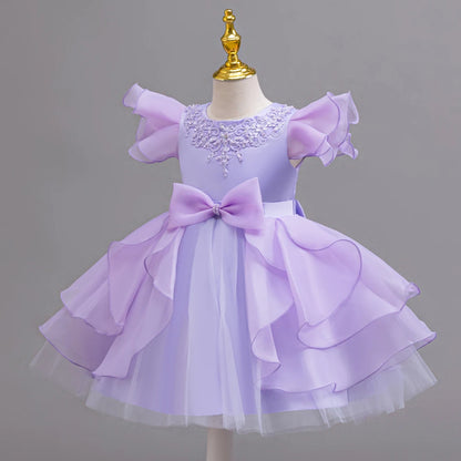 Princess dress; evening dress; bow puffy dress; stage performance dress; hostess dress; flower girl dress; gauze dress Badiee Stylez