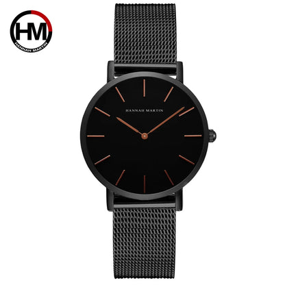 HANNAH MARTIN Brand Classic Women Quartz Watch 36mm Rose Gold Stainless Steel Mesh Strap Japanese Movement Girl Gift Wrist Watch CH36-WFH