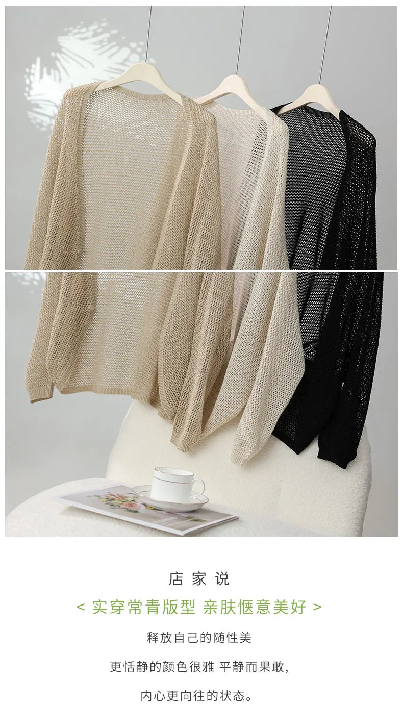 2025 New Hollow Out Loose Knit Cardigan Women Openwork Linen Shawl Summer Kimono Style Unique Cape Shawl Sweater Shrug Top