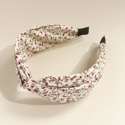 Bohemian Floral Cross Headband Women Wide Bands Hair Hoop Styling Tool Fabric Flower Print Vintage Headwear Accessories Summer Beige