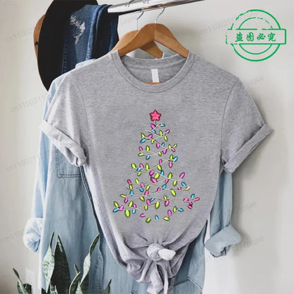 Women'S T-Shirts Clothing Round Neck Casual Tops Christmas Lights Xmas Tree Simple Design Style T-Shirts Harajuku Streetwear