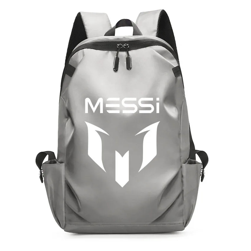 Football Super Stars MESSI Backpack Boy Girl Unisex College Student Backpack Women Men Laptop Teens Student USB Port Rucksack Grey B062