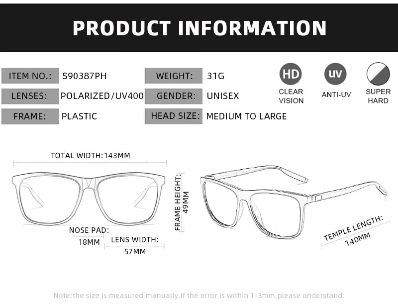 Luxury Square Photochromic Sunglasses Men Women Classic Black Polarized Sun Glasses Male High Quality Chameleon Driving Shades