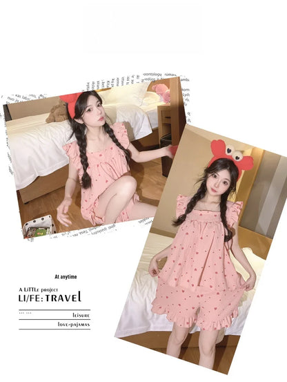 Summer Spwear Women's 2025 New Japanese Sle Fre Vest orts Woven Cotton Thin Home Clothes Set Sweet Print ort Pants