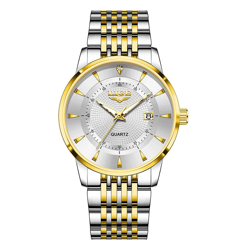 LIGE's new Fashion Women's Watch Luxury Stainless Steel Waterproof Clock Calendar Gift Quartz Watch for Women Relogio Feminino gold