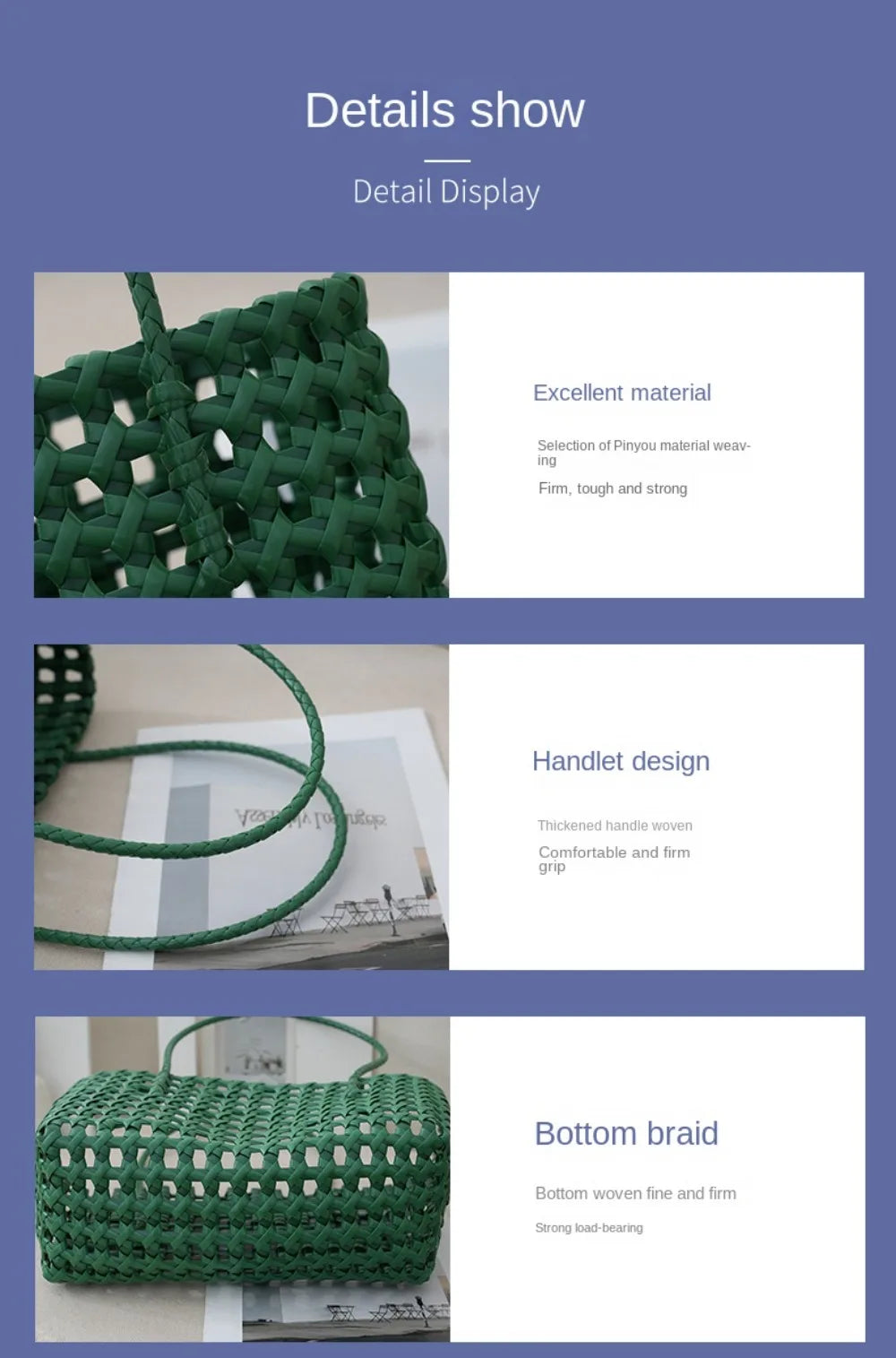 Plastic Hollow Weave Bag Countryside Style Bohemian Style Beach Tote Bag Large Capacity Bucket Bag Vegetable Basket Bag