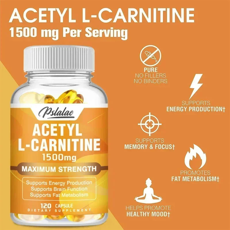 Acetyl-L-Carnitine Capsules 1500 Mg - Supports Natural Energy Production, Supports Memory and Concentration Supplement