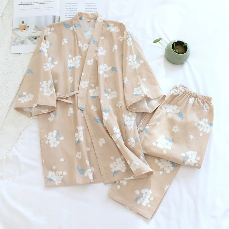 Japanese-style kimono cotton fresh style pajamas suit female casual spring and summer pajamas pajamas two-piece home service 10