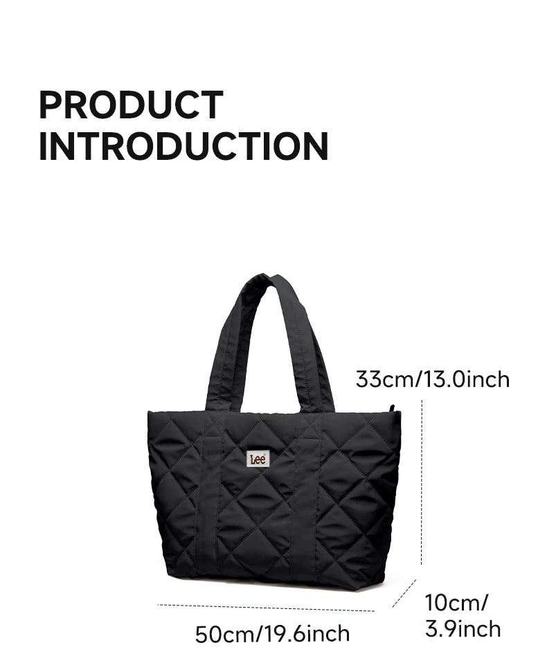 LEE Large Soft Puffer Bag Women Big Size College Students Laptop Book Quilted Tote Bag Lady Down-filled Shopping School Bags