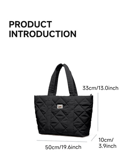 LEE Large Soft Puffer Bag Women Big Size College Students Laptop Book Quilted Tote Bag Lady Down-filled Shopping School Bags