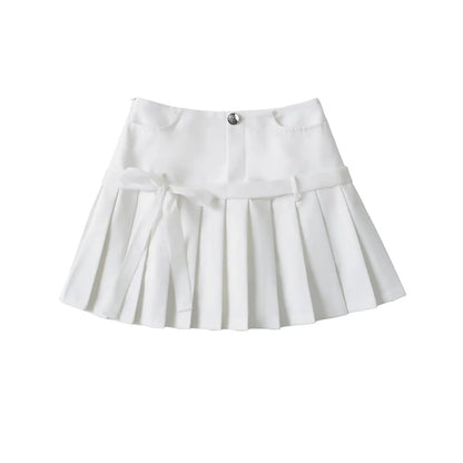 Women's Y2k A-line Pleated Skirt Vintage Plaid Mini Skirt Harajuku Korean Elegant Preppy Style Bow Skirts 2000s Clothes Summer