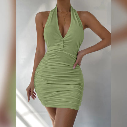 Sexy Deep V Evening Party Sleeveless Backlss Dress 2024 Summer Short White Halter Dresses Women Tight Club Mini Dress Clubwear