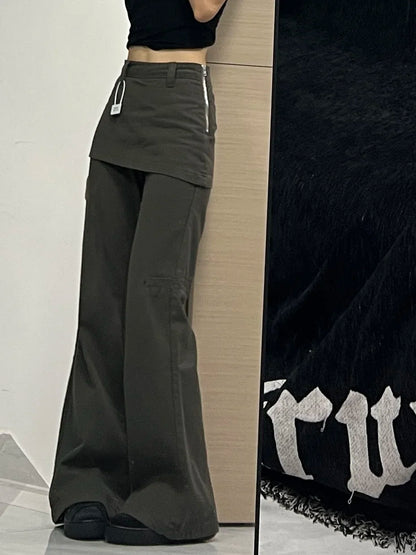 Botvotee Fake Two-Piece Plus size Wide Leg Jeans for Women 2025 New Y2k Fashion Streetwear High Waisted Flare Denim Pants