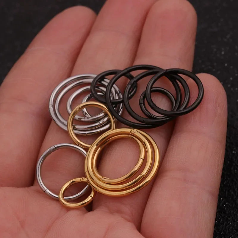 1PC Stainless Steel Simple Classic Round Circle Hoop Earrings For Women Men Punk Smooth 6-16mm Huggie Earring Piercing Jewelry