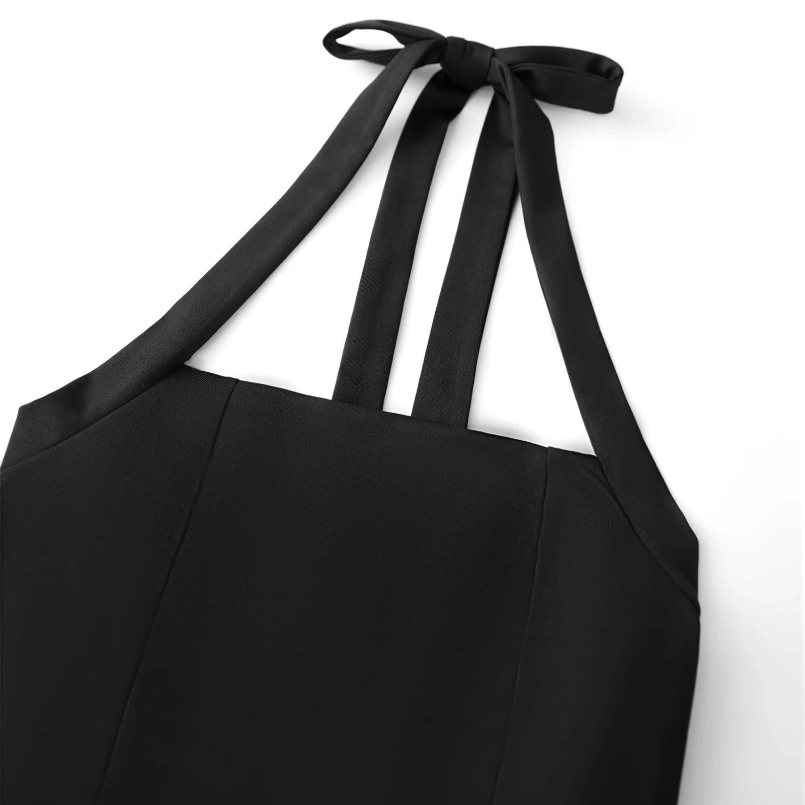 Women Summer Fashion Sexy Mini Tank Dress Sleeveless Halter Neck Solid Tie Up A-line High Waist Party Clubwear Bubble Dress