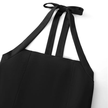 Women Summer Fashion Sexy Mini Tank Dress Sleeveless Halter Neck Solid Tie Up A-line High Waist Party Clubwear Bubble Dress