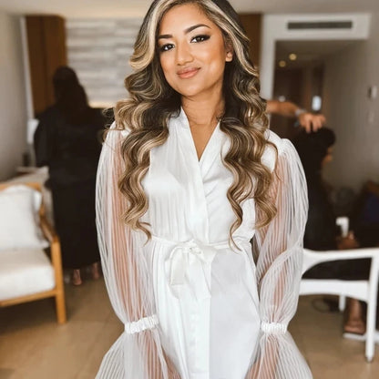 White Bridal Silk Gown With Wide Sleeves Robe Satin Boudoir Wedding Dress Floor-Length Robe Women's Gown Satin Silk Party Dress