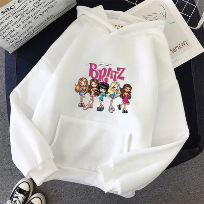 Bratz Letter Printed Plus Size Woman Hooded Sweatshirt Women Hoodie Hip Hop Long Sleeve Streetwear Unisex Male Clothes Tops white 1599