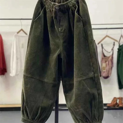 Ladies Large Size 4XL Corduroy Pantalons 2024 Female High Waist Add Velvet Casual Trousers Winter Women Loose Fit Lantern Pants Badiee Stylez