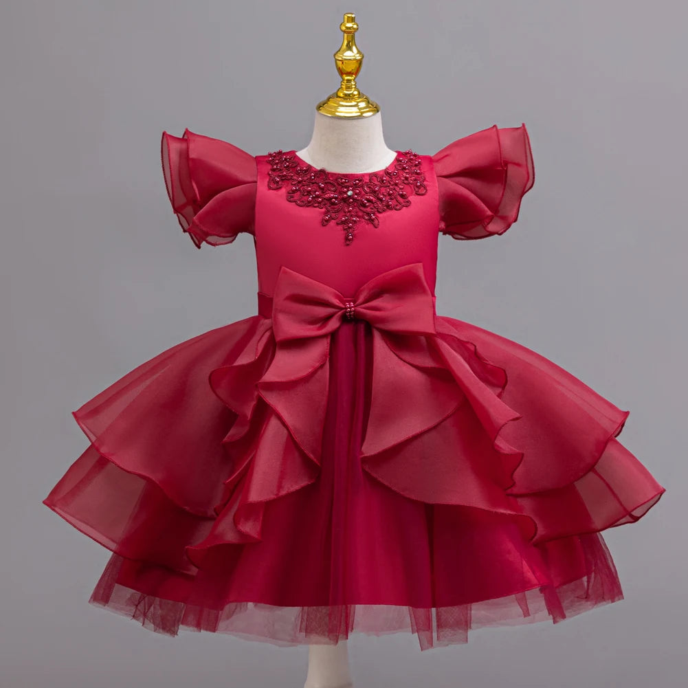 Princess dress; evening dress; bow puffy dress; stage performance dress; hostess dress; flower girl dress; gauze dress Badiee Stylez