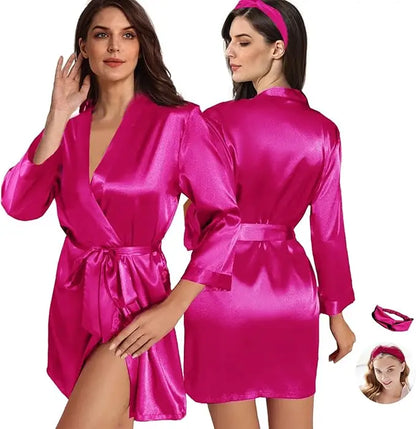 2Pcs Womens Floral Kimono Robe Silk Robes Bride Bridesmaid Satin Robes Bridal Dressing Gown Silky Bathrobe As the photo show 8 One Size