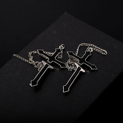 2Pcs Vintage Black Cross Earrings Punk Goth Long Chain Harajuku Streetwear Unisex Stud Earrings For Women Men Korean Jewelry Badiee Stylez
