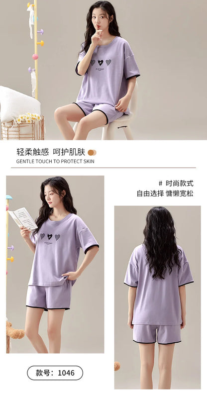 Summer 100% Cotton Women's Pajamas With Padded Bra Sweet Princess Cartoon Comfortable Short Sleeve Shorts Pajama Sets