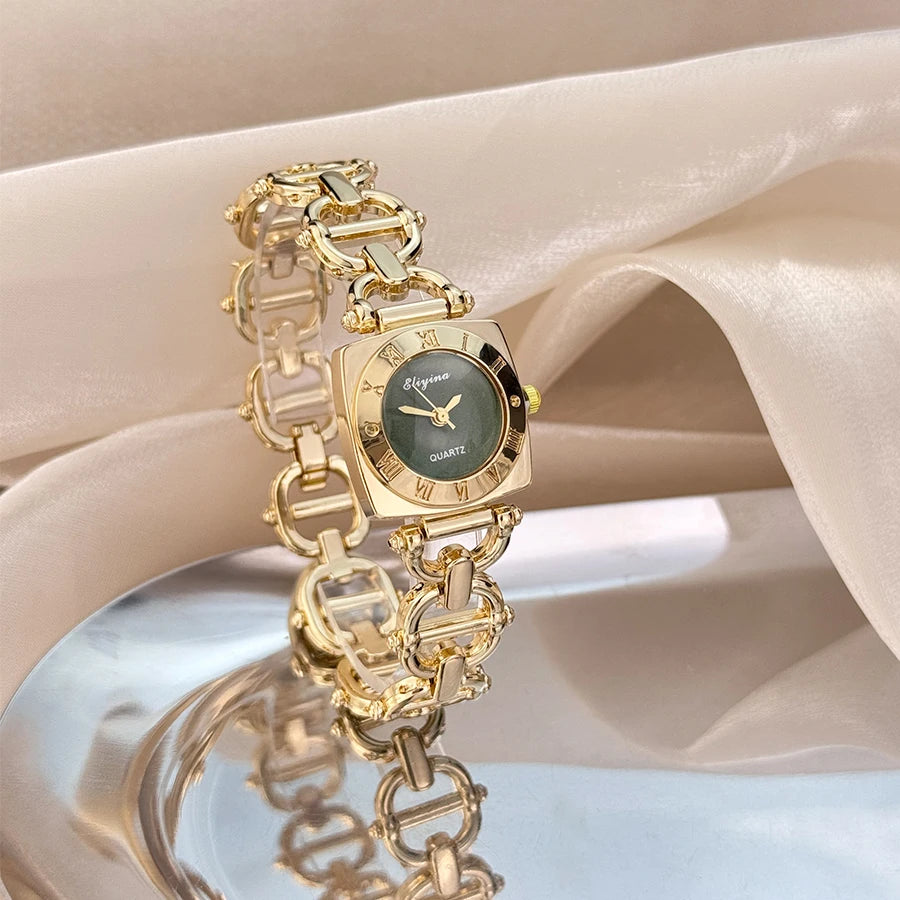 High-End Women's Skeleton Design Watch Square Roman Hour Markers Light Luxury Fashion Cross-Border Best-Seller Ladies Watch