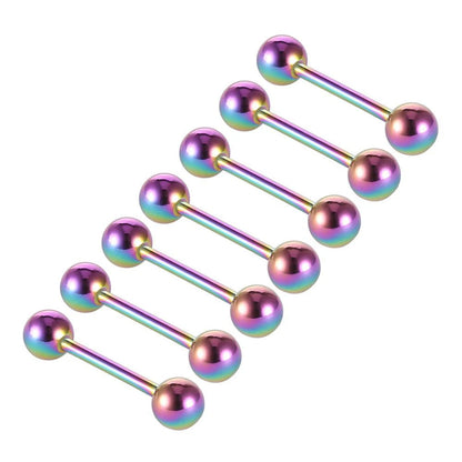 7pcs/lot Titanium Plated Piercing Tongue Rings Bars Girls 14G Tongue Piercing Barbells Stainless Steel Body Jewelry SD84 Badiee Stylez