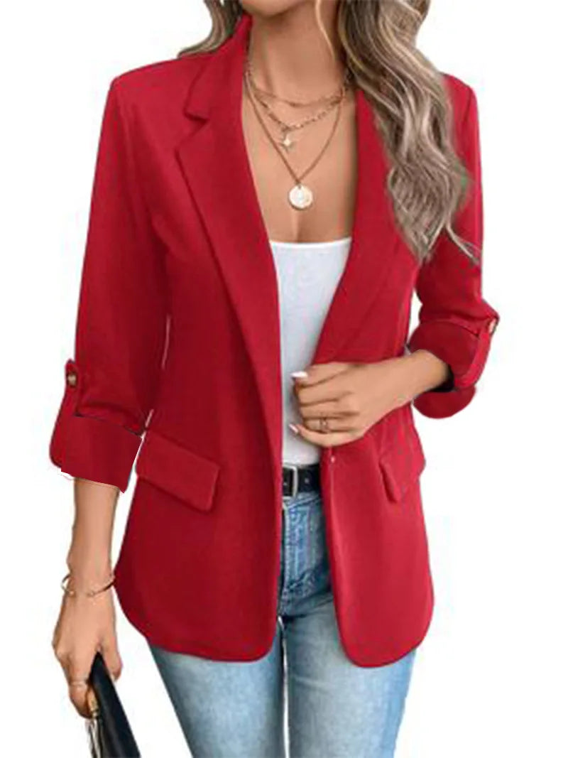 Women's S-2XL Size Commuter New Style Long Sleeve Coat Fashion Cardigan Small Suit Elegant Solid Color Casual Women's Suit Tops