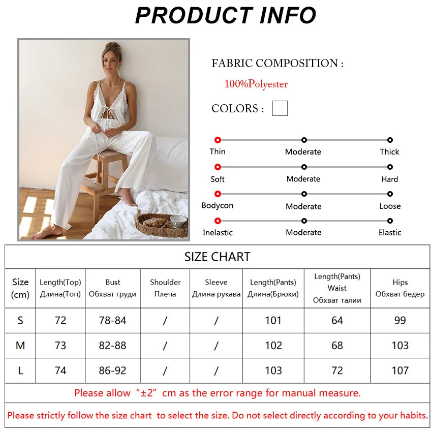 Hiloc Sexy V Neck Lace Spaghetti Strap Pajamas Elegant Long Pants Sets Women Casual Sleeveless Sleepwear Trousers Suit Lady 2025