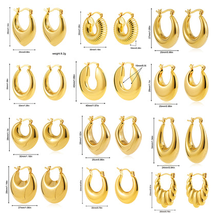 Fashion Glossy Stainless Steel Chunky Hoop Earrings for Women Gold Plated Thick Texture Geometric Circle Earring Vintage Jewelry