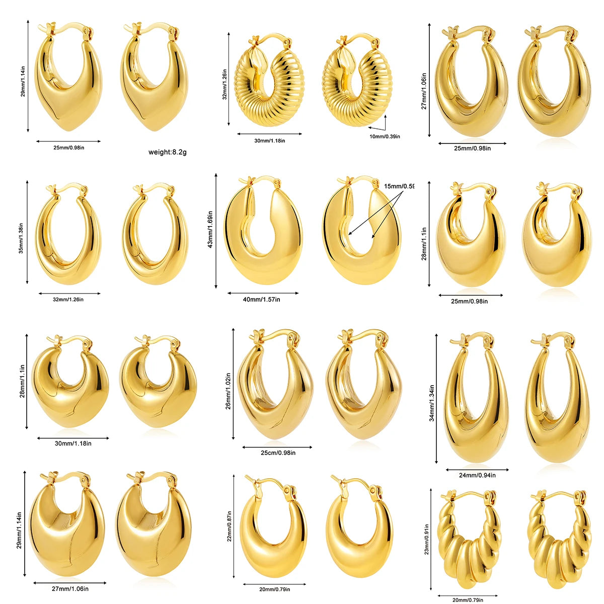 Fashion Glossy Stainless Steel Chunky Hoop Earrings for Women Gold Plated Thick Texture Geometric Circle Earring Vintage Jewelry