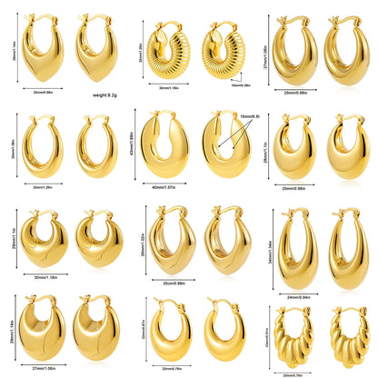 Fashion Glossy Stainless Steel Chunky Hoop Earrings for Women Gold Plated Thick Texture Geometric Circle Earring Vintage Jewelry