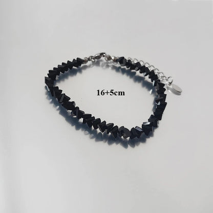 Shiny Transparent Crystal Irregular Beaded Bracelet for Women Korean Mulit-cut Pink Glass Chain on the Hand Jewelry Girls Gifts Black Short