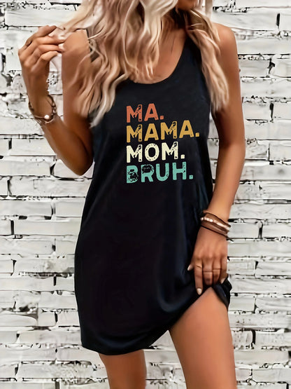 Women's Summer Sleeveless Tank Top Dress Sexy Women's summer loose sleeveless short mini dress with black print SKY BLUE