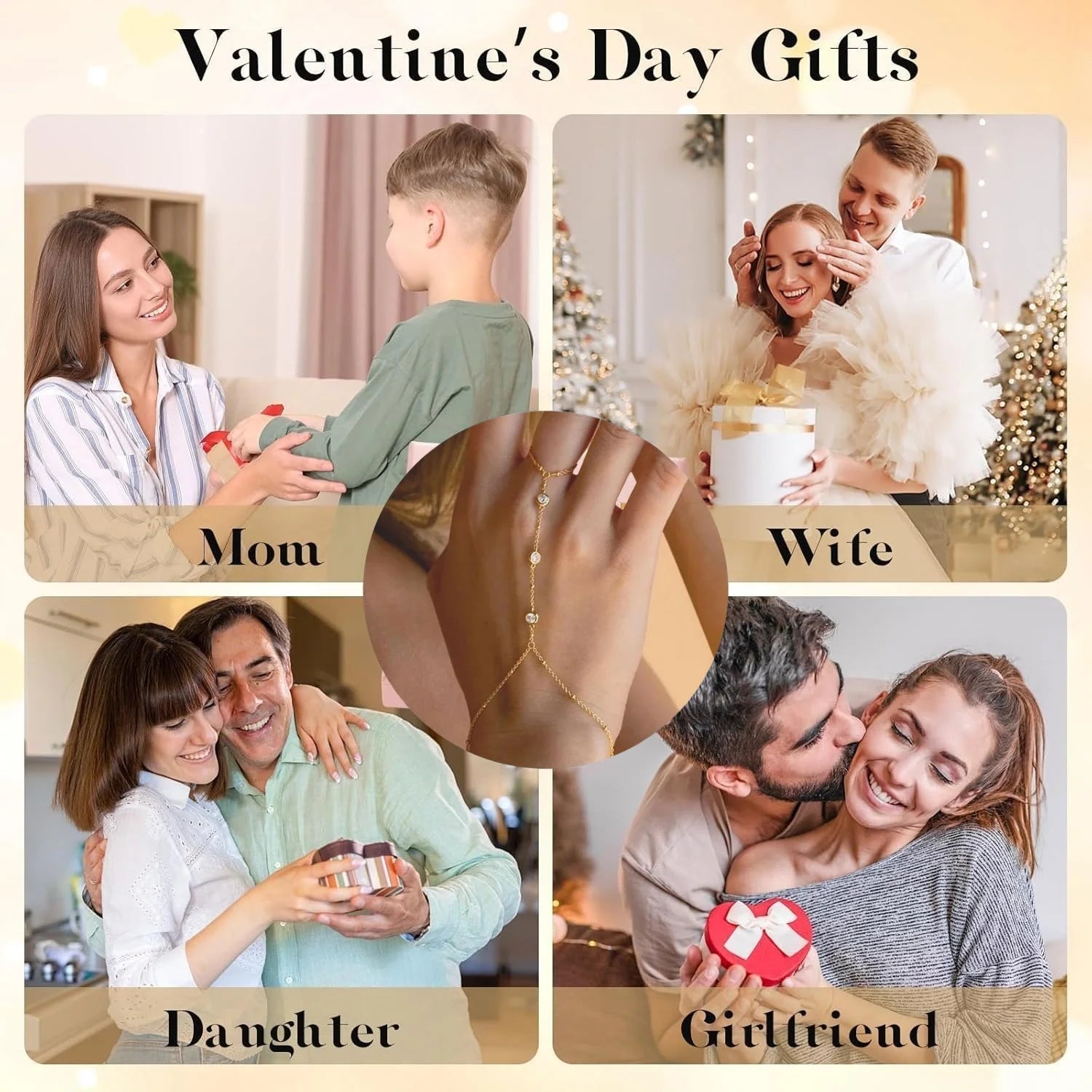 Gold Hand Chain for Women Gold Plated Bracelets for Women Silver Bracelets Hand Chain, Silver Jewelry Gifts for Women Christmas