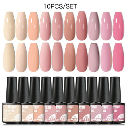 10PCS/Set Gel Nail Polish Set 125 Colors Glitter Semi Permanent Hybrid Gel Varnishes Base Top Coat Soak Off UV LED Nail Art Gel