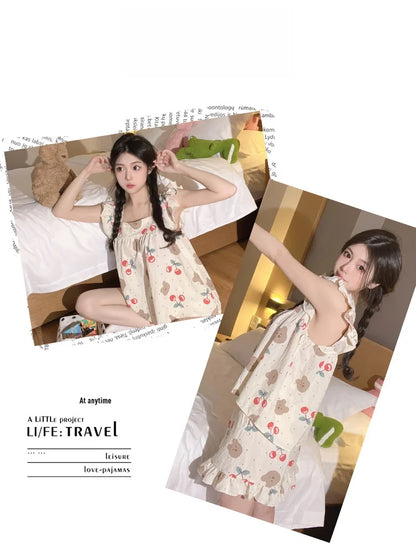 Summer Spwear Women's 2025 New Japanese Sle Fre Vest orts Woven Cotton Thin Home Clothes Set Sweet Print ort Pants