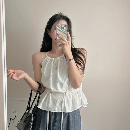 Faionable Dstring Waist Vest Spring Summer Dongda Gate Sle Trendy Belted Crop Top Women's Busin Casual ort Sve