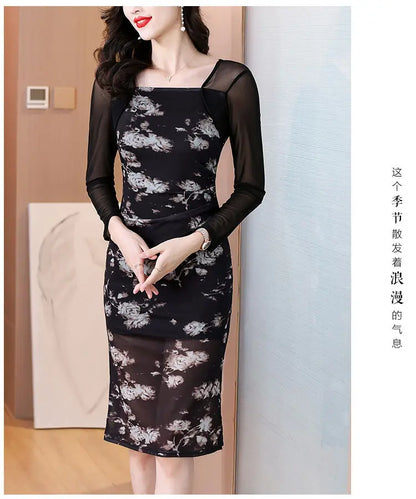 Women's 2025 New Slim Hip Square Neckline Temperament Dress